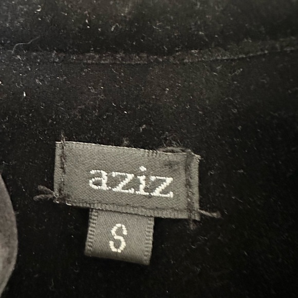 Aziz Black Velvet Military Style Jacket Zip Front Epaulets Bronze Buttons Small - Picture 13 of 14